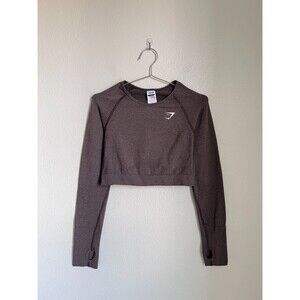 GYMSHARK Vital Long Sleeve Crop Top in Brown Marl Size LARGE
